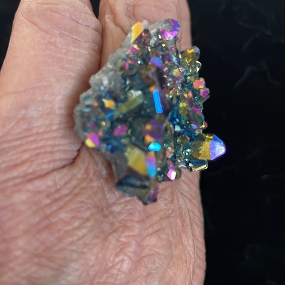 Vintage Aura rainbow crystal adjustable ring - Picture 4 of 6